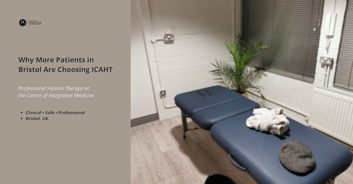 Professional Hijama therapy at ICAHT Bristol – integrative medicine clinic offering safe cupping therapy